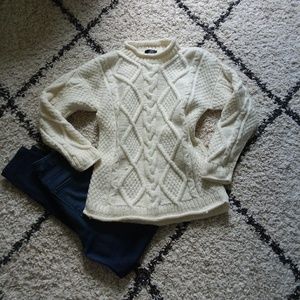 Chunky wool cable knit fisherman sweater cream